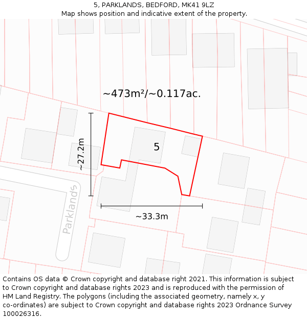 5, PARKLANDS, BEDFORD, MK41 9LZ: Plot and title map