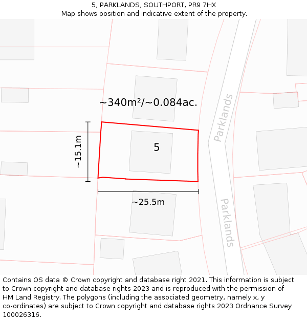 5, PARKLANDS, SOUTHPORT, PR9 7HX: Plot and title map