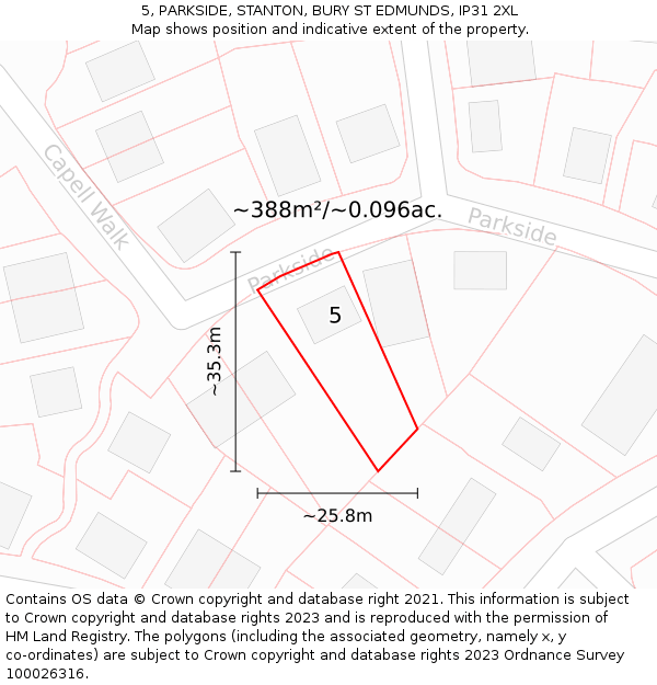 5, PARKSIDE, STANTON, BURY ST EDMUNDS, IP31 2XL: Plot and title map