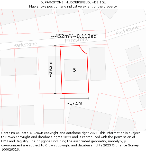 5, PARKSTONE, HUDDERSFIELD, HD2 1QL: Plot and title map