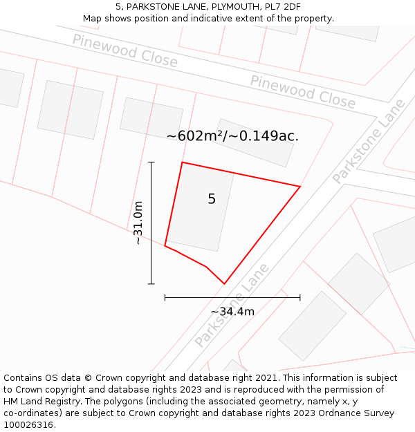 5, PARKSTONE LANE, PLYMOUTH, PL7 2DF: Plot and title map