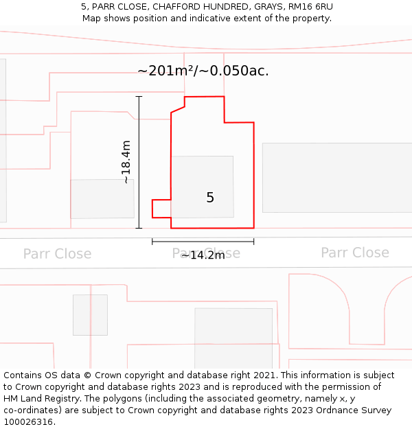 5, PARR CLOSE, CHAFFORD HUNDRED, GRAYS, RM16 6RU: Plot and title map