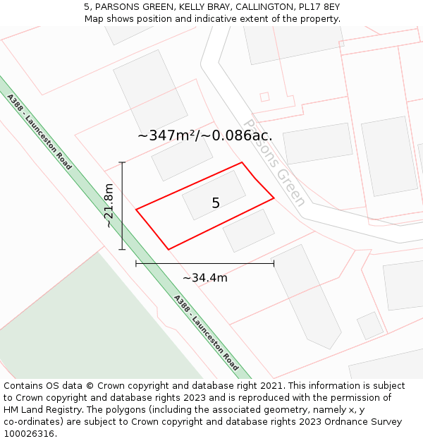 5, PARSONS GREEN, KELLY BRAY, CALLINGTON, PL17 8EY: Plot and title map