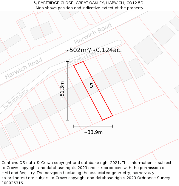 5, PARTRIDGE CLOSE, GREAT OAKLEY, HARWICH, CO12 5DH: Plot and title map