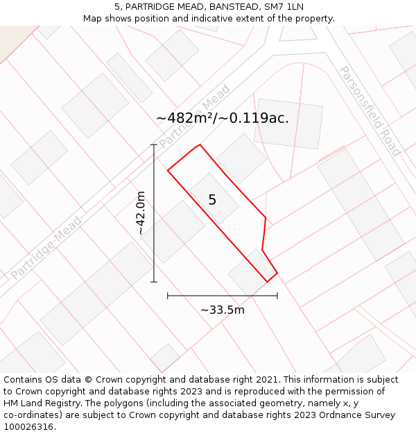 5, PARTRIDGE MEAD, BANSTEAD, SM7 1LN: Plot and title map