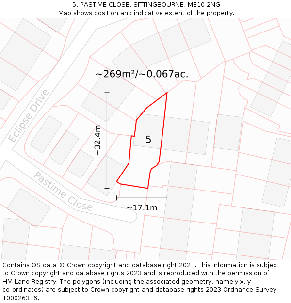 5, PASTIME CLOSE, SITTINGBOURNE, ME10 2NG: Plot and title map