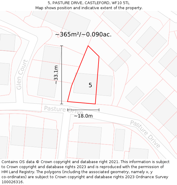 5, PASTURE DRIVE, CASTLEFORD, WF10 5TL: Plot and title map