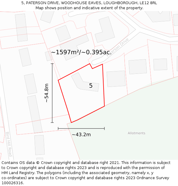 5, PATERSON DRIVE, WOODHOUSE EAVES, LOUGHBOROUGH, LE12 8RL: Plot and title map