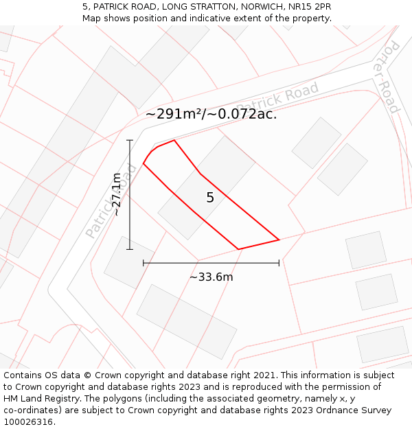 5, PATRICK ROAD, LONG STRATTON, NORWICH, NR15 2PR: Plot and title map