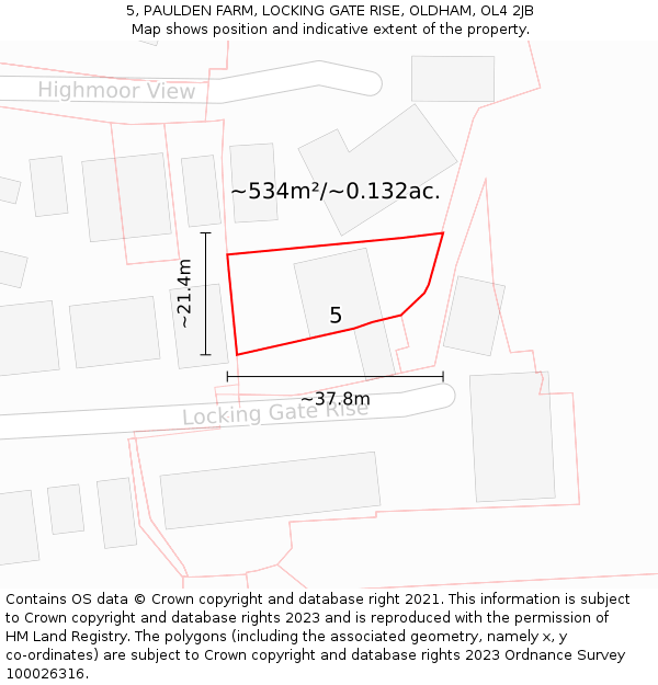 5, PAULDEN FARM, LOCKING GATE RISE, OLDHAM, OL4 2JB: Plot and title map