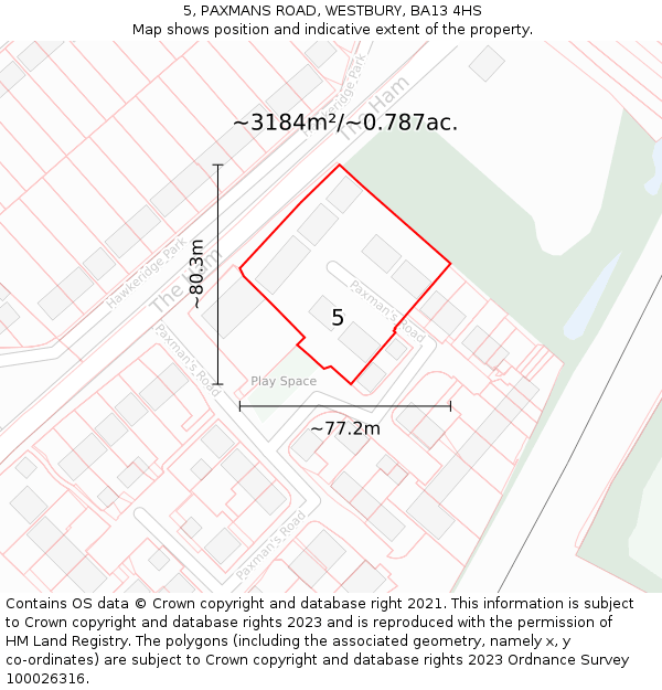 5, PAXMANS ROAD, WESTBURY, BA13 4HS: Plot and title map