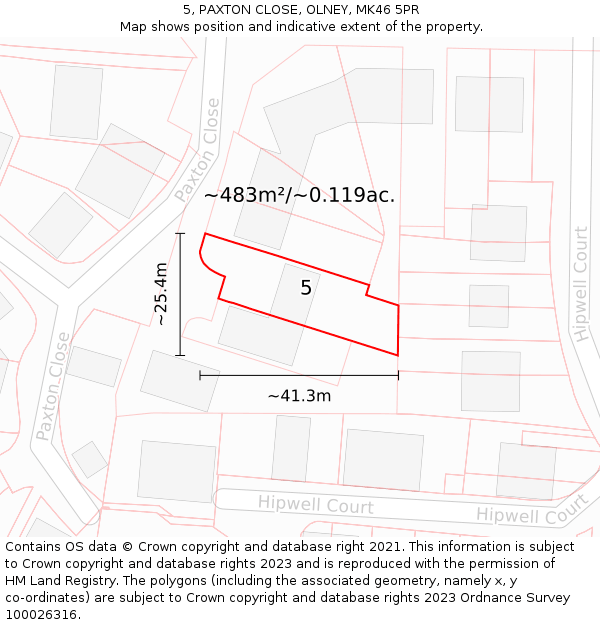 5, PAXTON CLOSE, OLNEY, MK46 5PR: Plot and title map