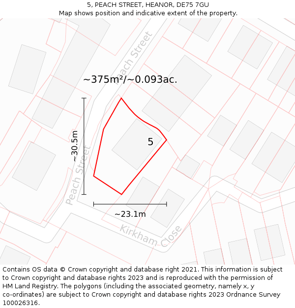 5, PEACH STREET, HEANOR, DE75 7GU: Plot and title map