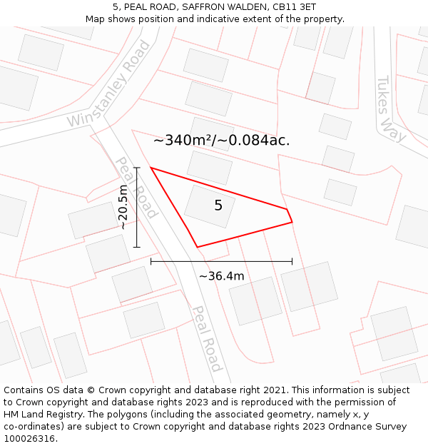 5, PEAL ROAD, SAFFRON WALDEN, CB11 3ET: Plot and title map