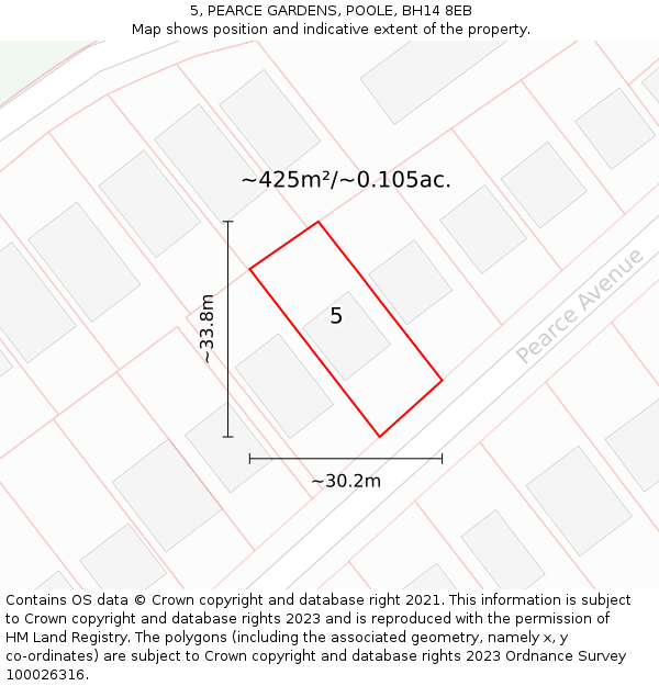 5, PEARCE GARDENS, POOLE, BH14 8EB: Plot and title map