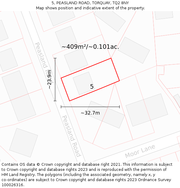 5, PEASLAND ROAD, TORQUAY, TQ2 8NY: Plot and title map