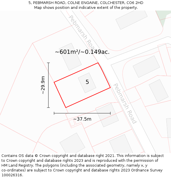 5, PEBMARSH ROAD, COLNE ENGAINE, COLCHESTER, CO6 2HD: Plot and title map