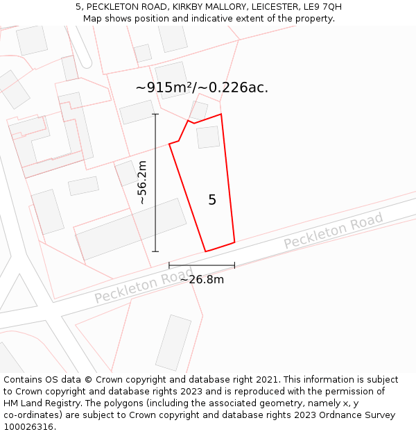 5, PECKLETON ROAD, KIRKBY MALLORY, LEICESTER, LE9 7QH: Plot and title map