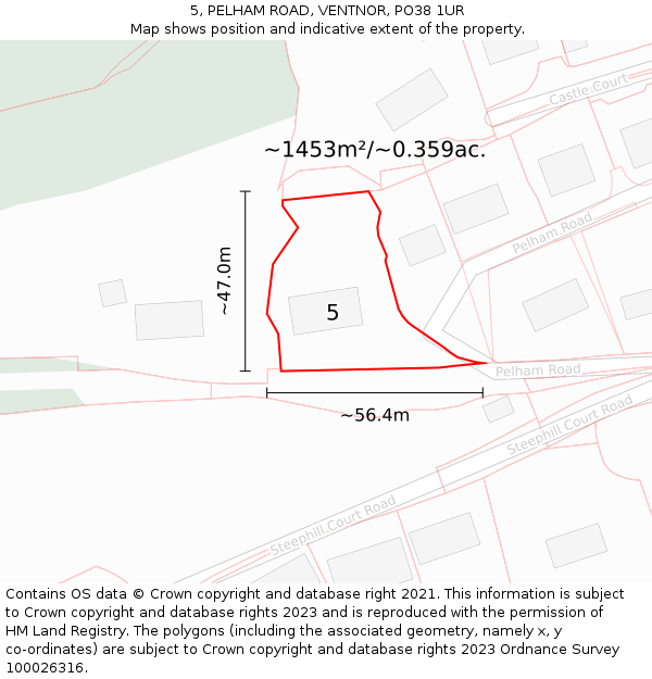 5, PELHAM ROAD, VENTNOR, PO38 1UR: Plot and title map