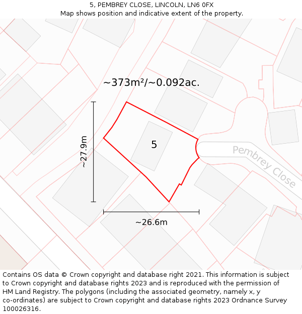 5, PEMBREY CLOSE, LINCOLN, LN6 0FX: Plot and title map