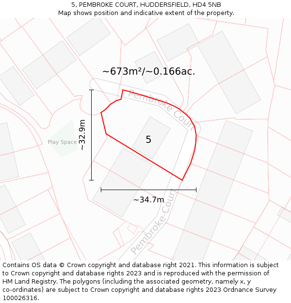 5, PEMBROKE COURT, HUDDERSFIELD, HD4 5NB: Plot and title map