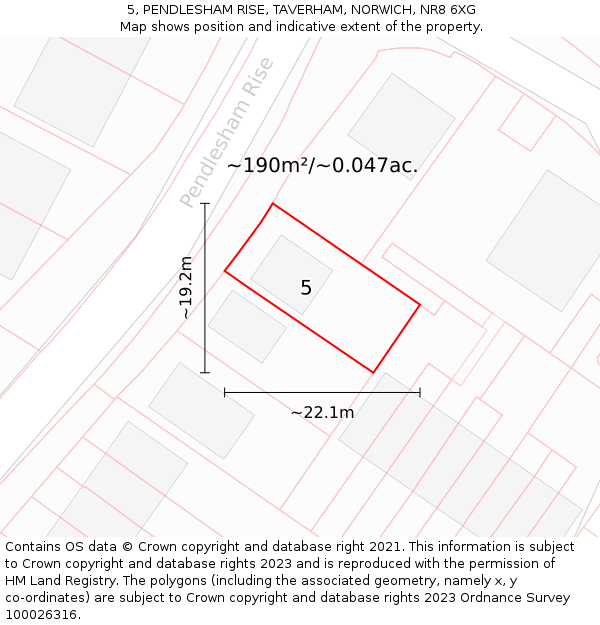 5, PENDLESHAM RISE, TAVERHAM, NORWICH, NR8 6XG: Plot and title map