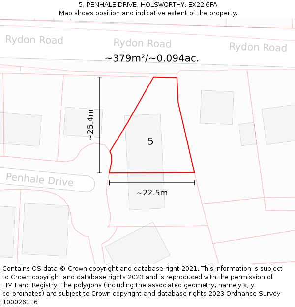 5, PENHALE DRIVE, HOLSWORTHY, EX22 6FA: Plot and title map