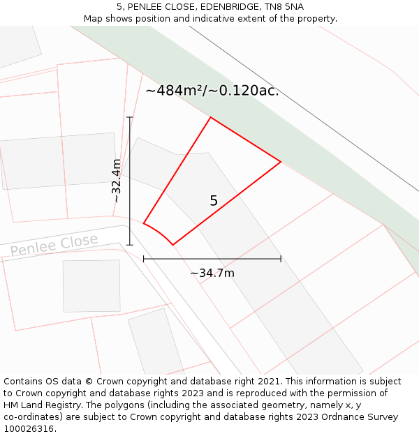 5, PENLEE CLOSE, EDENBRIDGE, TN8 5NA: Plot and title map