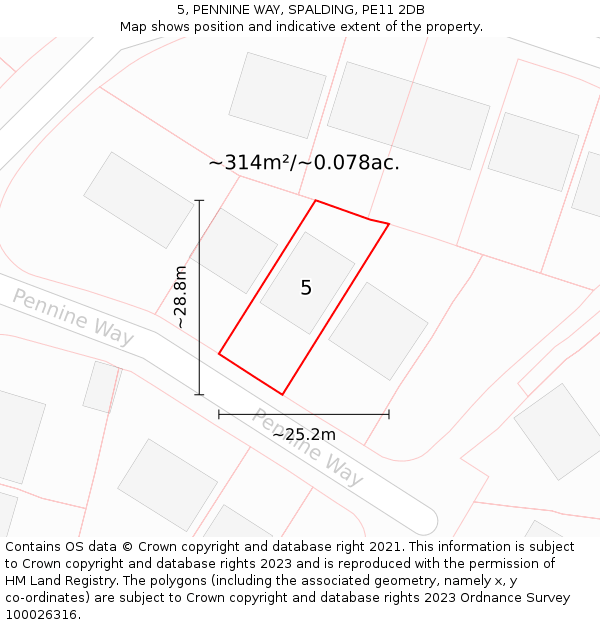 5, PENNINE WAY, SPALDING, PE11 2DB: Plot and title map