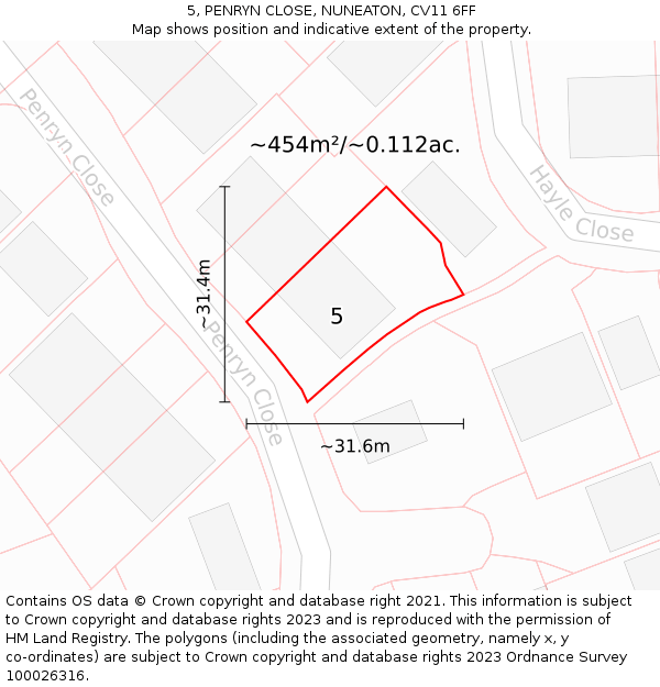 5, PENRYN CLOSE, NUNEATON, CV11 6FF: Plot and title map