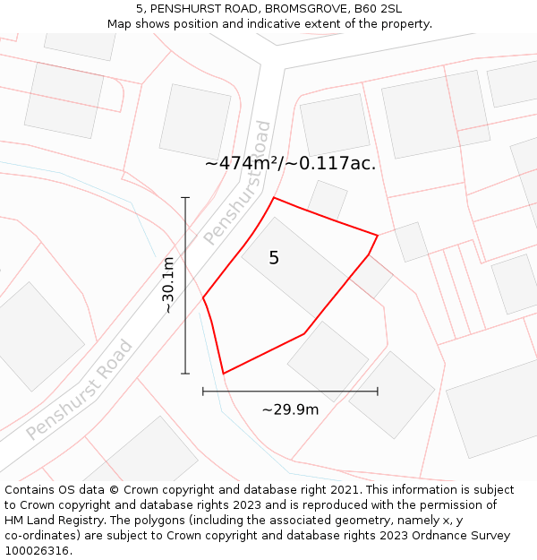 5, PENSHURST ROAD, BROMSGROVE, B60 2SL: Plot and title map