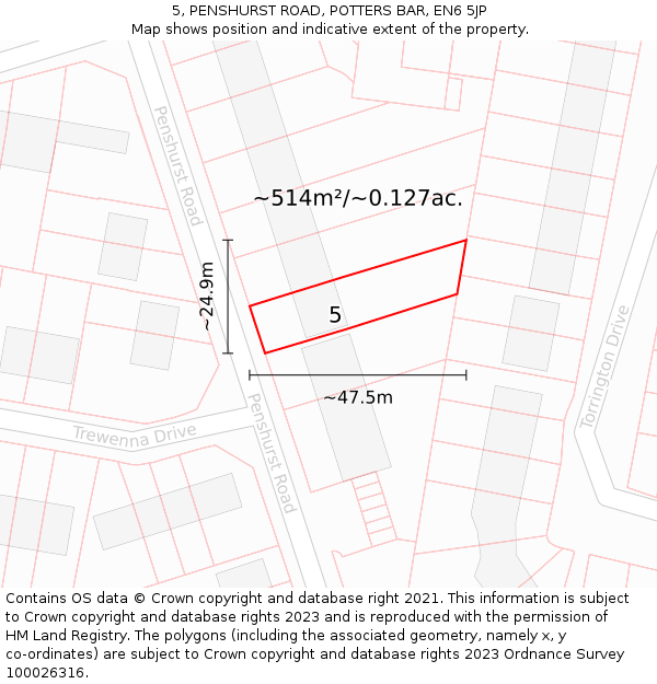 5, PENSHURST ROAD, POTTERS BAR, EN6 5JP: Plot and title map