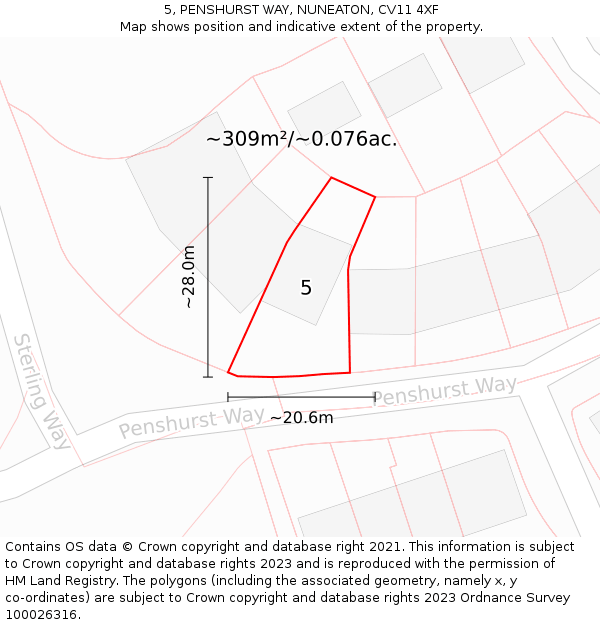 5, PENSHURST WAY, NUNEATON, CV11 4XF: Plot and title map