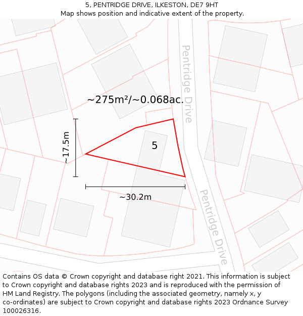 5, PENTRIDGE DRIVE, ILKESTON, DE7 9HT: Plot and title map