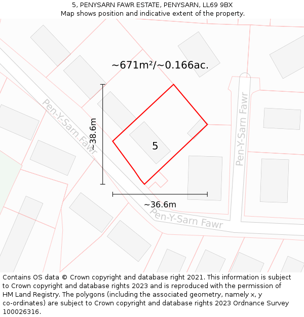 5, PENYSARN FAWR ESTATE, PENYSARN, LL69 9BX: Plot and title map