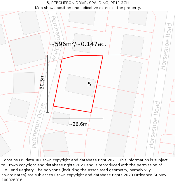 5, PERCHERON DRIVE, SPALDING, PE11 3GH: Plot and title map