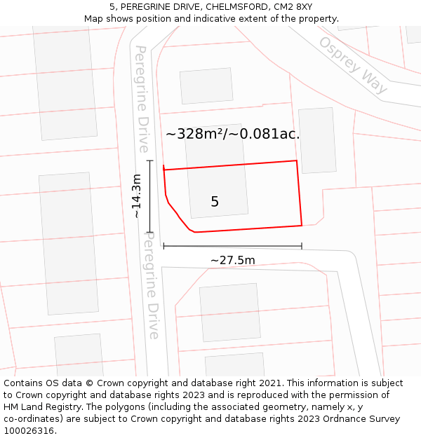 5, PEREGRINE DRIVE, CHELMSFORD, CM2 8XY: Plot and title map