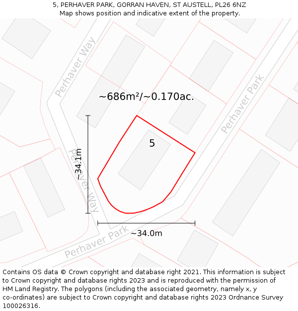 5, PERHAVER PARK, GORRAN HAVEN, ST AUSTELL, PL26 6NZ: Plot and title map