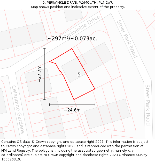 5, PERIWINKLE DRIVE, PLYMOUTH, PL7 2WR: Plot and title map