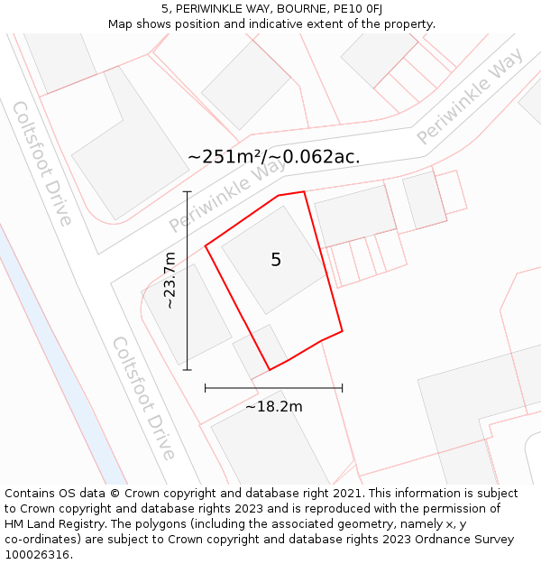 5, PERIWINKLE WAY, BOURNE, PE10 0FJ: Plot and title map