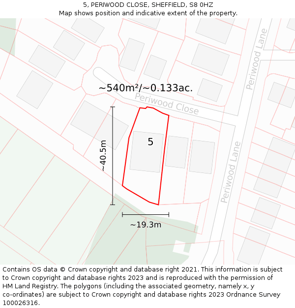 5, PERIWOOD CLOSE, SHEFFIELD, S8 0HZ: Plot and title map