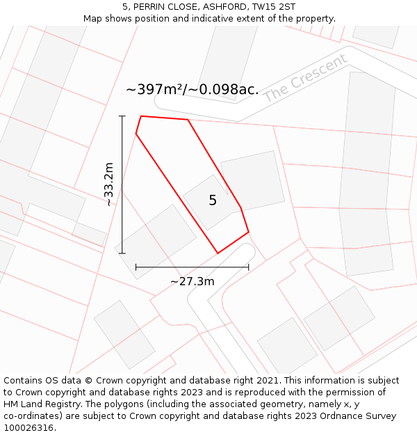 5, PERRIN CLOSE, ASHFORD, TW15 2ST: Plot and title map