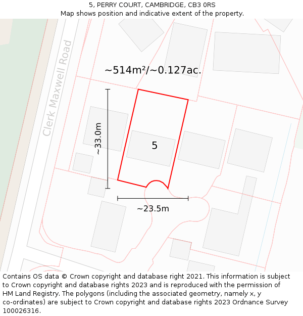 5, PERRY COURT, CAMBRIDGE, CB3 0RS: Plot and title map