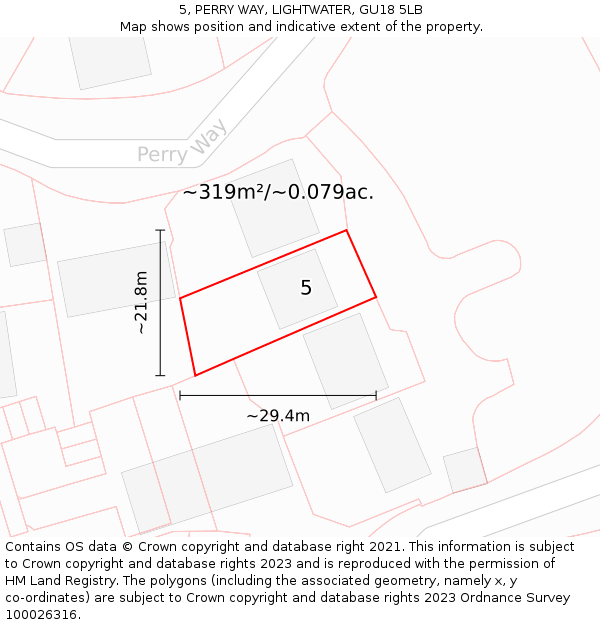 5, PERRY WAY, LIGHTWATER, GU18 5LB: Plot and title map