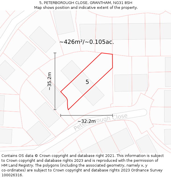 5, PETERBOROUGH CLOSE, GRANTHAM, NG31 8SH: Plot and title map