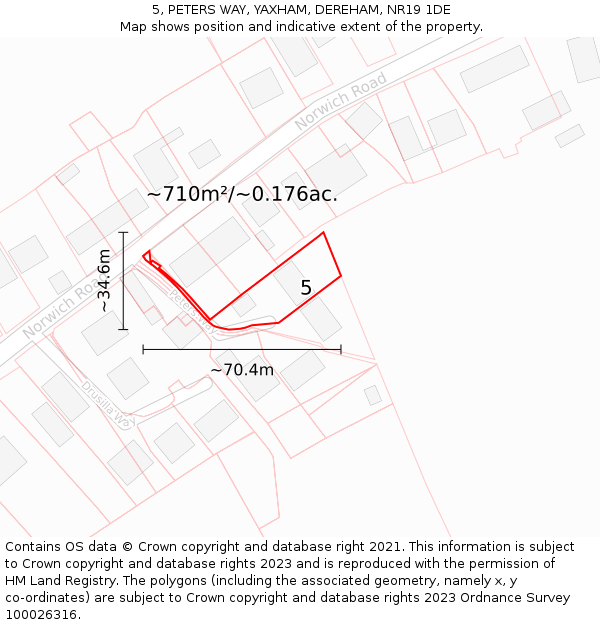 5, PETERS WAY, YAXHAM, DEREHAM, NR19 1DE: Plot and title map