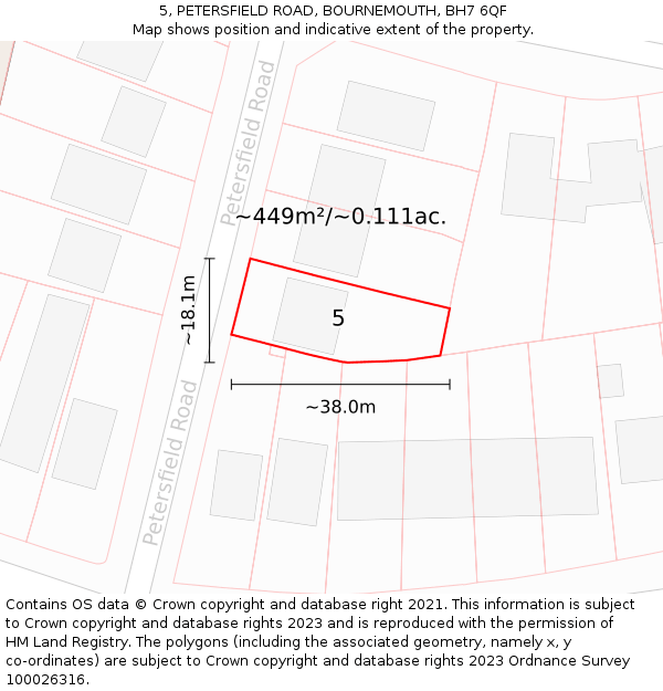 5, PETERSFIELD ROAD, BOURNEMOUTH, BH7 6QF: Plot and title map