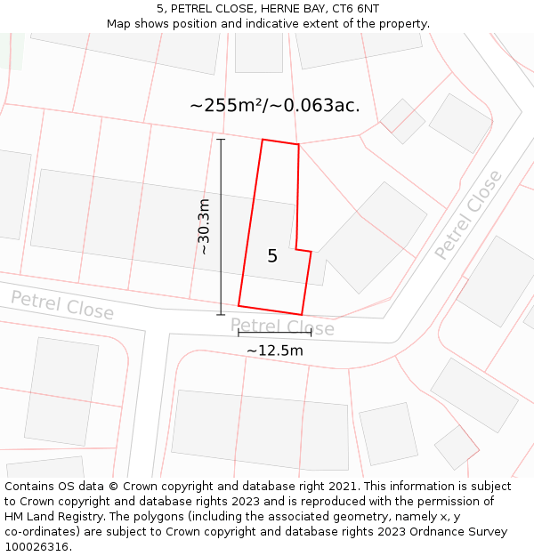 5, PETREL CLOSE, HERNE BAY, CT6 6NT: Plot and title map