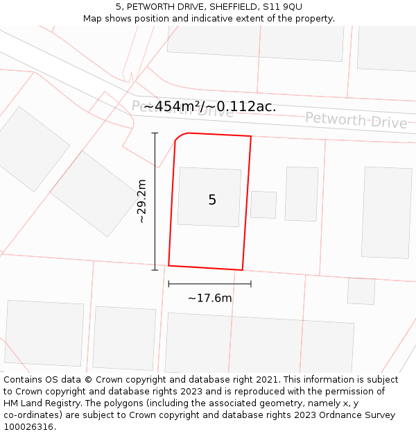 5, PETWORTH DRIVE, SHEFFIELD, S11 9QU: Plot and title map