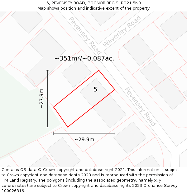 5, PEVENSEY ROAD, BOGNOR REGIS, PO21 5NR: Plot and title map